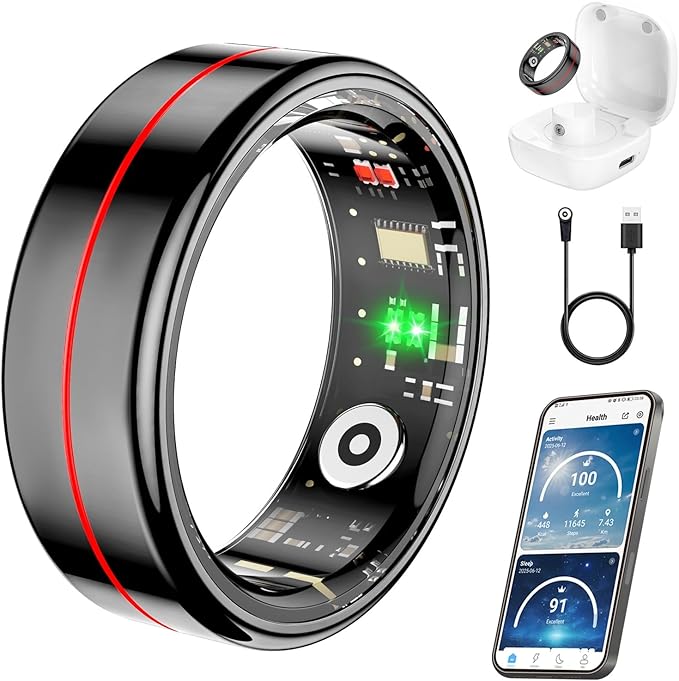 Fit Ring, Smart Health Rings for Women Men with Heart Rate,Blood Oxygen,HRV,Stress Level, Sleep Monitor, Step Tracker, No Subscription Fee, IP68 Waterproof Smart Ring for iphone &Android (Black, 11#)