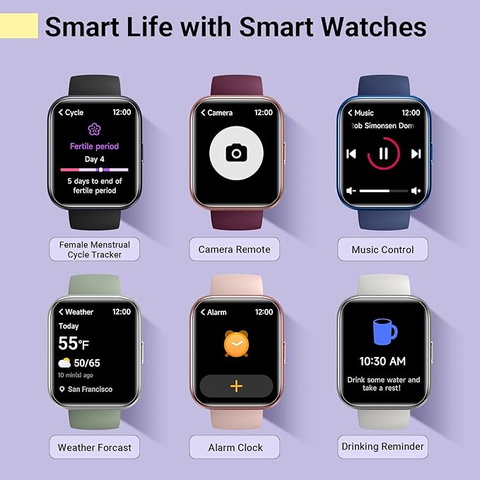 Smartwatch for Women, Compatible with Android & iPhone, 1.8'' Fitness Tracker Watch with Alexa, Call & Notification Alerts, Heart Rate & Sleep Monitor, 120 Sports Modes, Waterproof Watch for Women