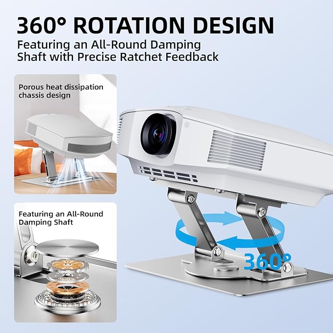 UYI Projector Stand - 30 Lbs Load Capacity Projector Mount, 360° Rotatable & Foldable Projector Stand Table, 180° Adjustable, Carbon Steel Construction, Compatible with Most Projectors (Silver-30Lbs)
