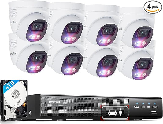 LongPlus 4K PoE Security Camera System, 12MP H.265+ 16CH NVR with 4TB HDD for 24-7 Recording, 8pcs Wired Home Security Camera System, Person Vehicle Detection, CCTV for Businesses Home, LP8MEF8D1
