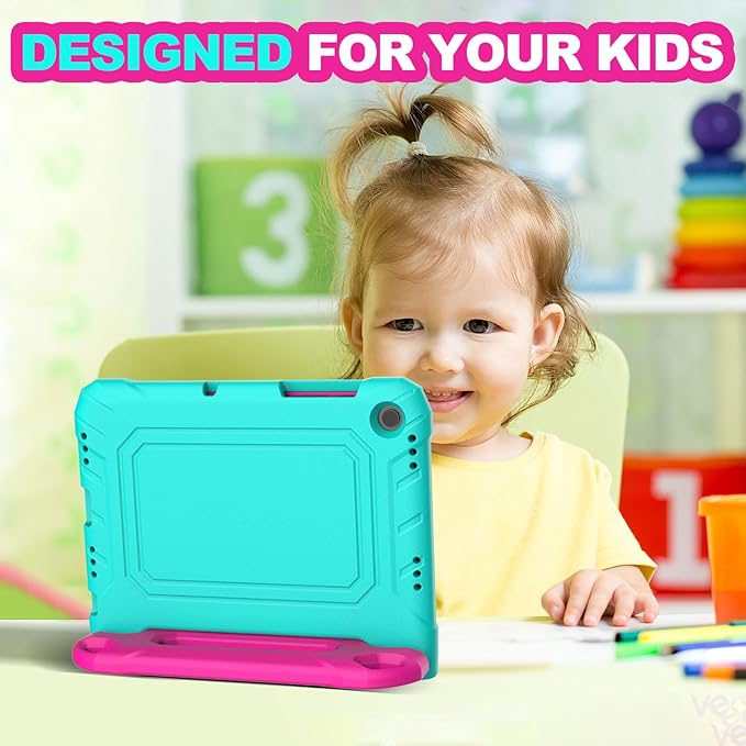YIHE Kids Case for Samsung Galaxy Tab A11 Plus 2025 & A9 Plus 2023 11 Inch, Shockproof Handle Stand Cover with Built-in Screen Protector, Cyan&Pink