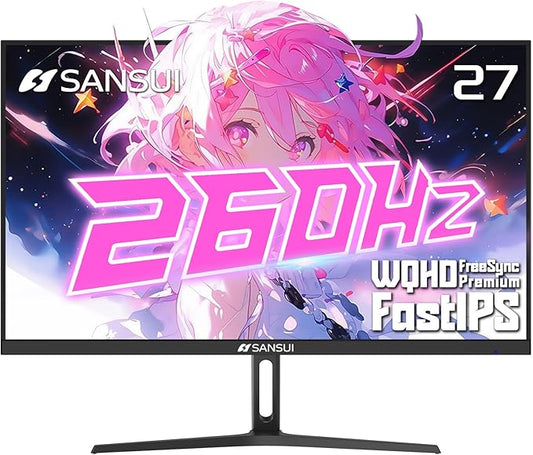 SANSUI Gaming Monitor 27" 1440p 260hz/240hz WQHD 2K - Fast IPS 1ms FreeSync Premium 丨DCI-P3 98% 丨sRGB130% 丨HDR10 丨2×DisplayPort 1.4丨2×HDMI2.0 PC Gaming Monitor with Crosshair