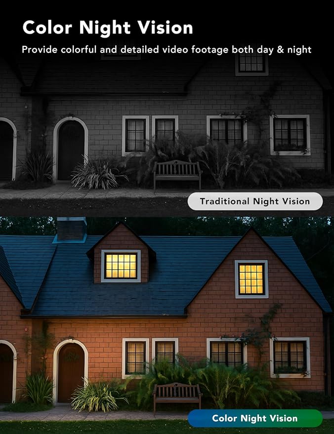 2K Security Camera, Outdoor/Indoor for Home, Pet, Baby, Nanny, IP65 Wterproof Color Night Vision, White Light & Siren, Recording, Motion Detection, Compatible with Alexa,Black-2P