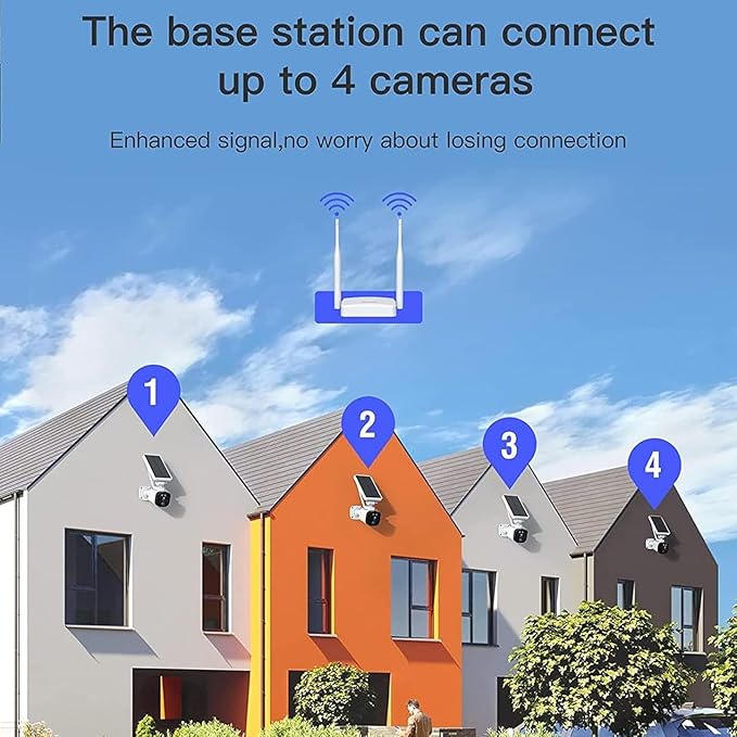 Solar Security Cameras Wireless Outdoor,Home Security Camera System with Motion detection,2.4G WiFi Outdoor Camera Wireless,Solar-Powered 4MP 4 Cam-Kit,2K Night Vision,2-Way Audio,No Subscription,IP66