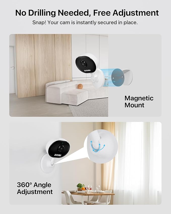 ZOSI Indoor Security Camera, 2Pack 1080P Home WiFi Camera with Phone App, Smart Motion Detection,2 Way Audio, Night Vision,C688 Baby/Pet Monitor,Memory Card/Cloud Storage,Works with Alexa,Plug-in