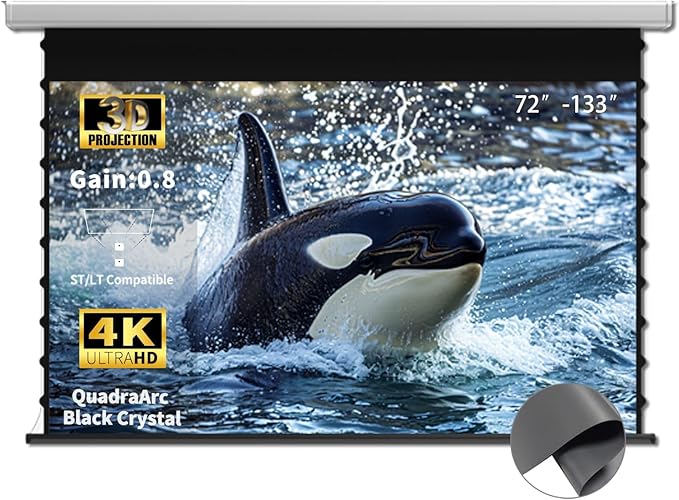 QuadraArc Motorized ALR Projector Screen, Black Crystal 4K Electric Drop Down Screen, Wall & Ceiling Mount, Compatible with 1800 ANSI Lumens ST/LT Projectors 84"