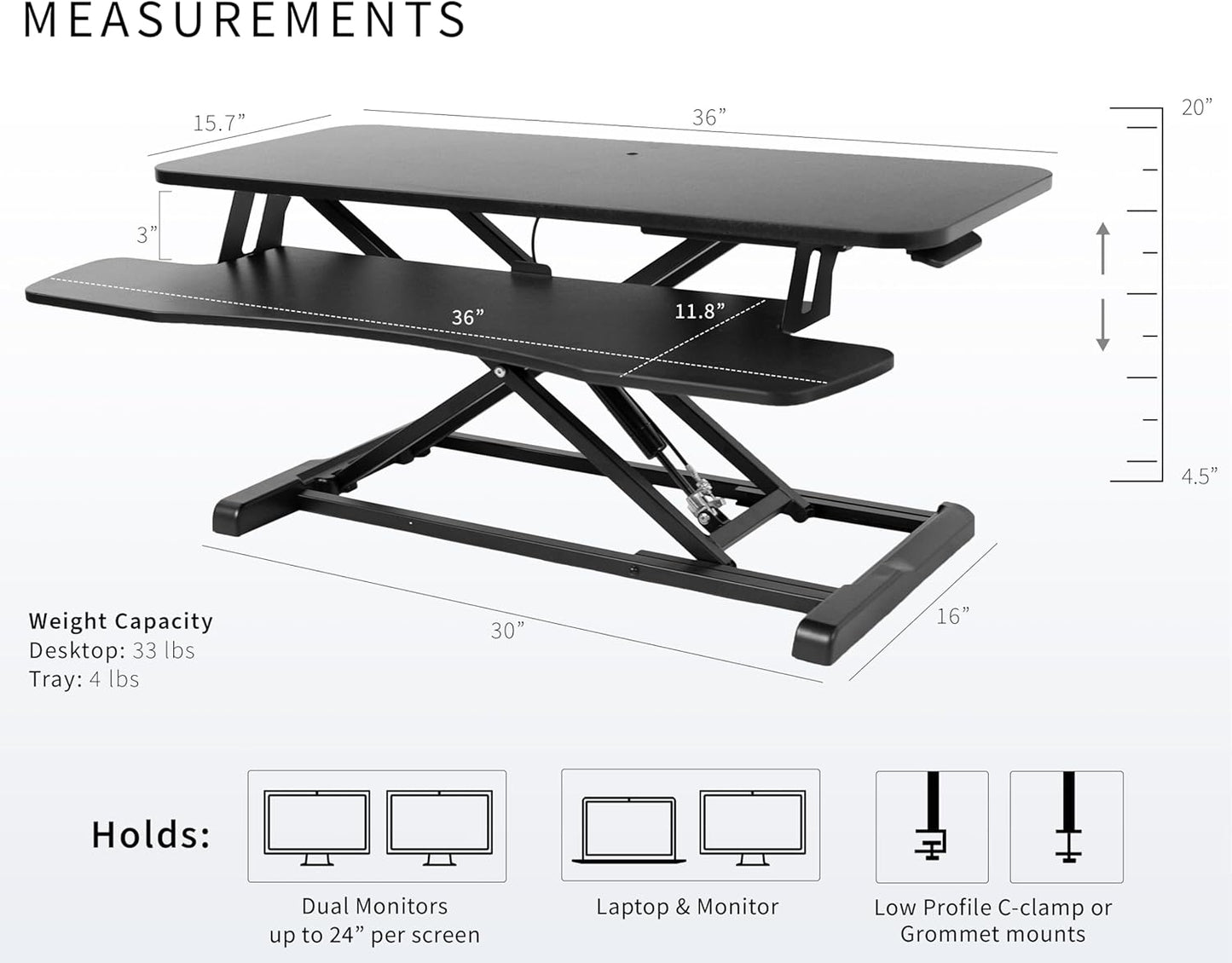 VIVO 36 inch Desk Converter, K Series, Height Adjustable Sit to Stand Riser, Dual Monitor and Laptop Workstation with Wide Keyboard Tray, Black, DESK-V036KB