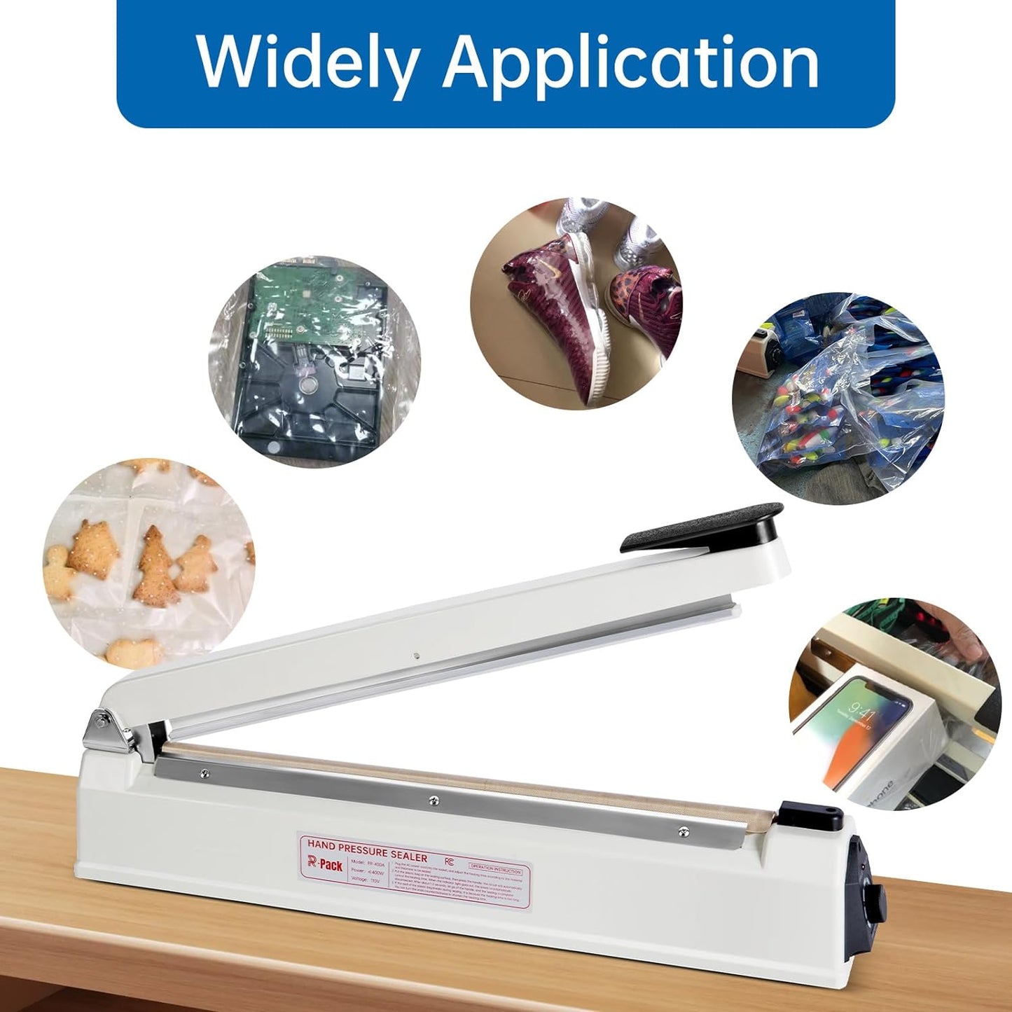 Impulse Heat Sealer with Seal bar, Heavy-Duty Bag Sealing & Cutting Machine, 4 Extra Replacements (white, 20inch)