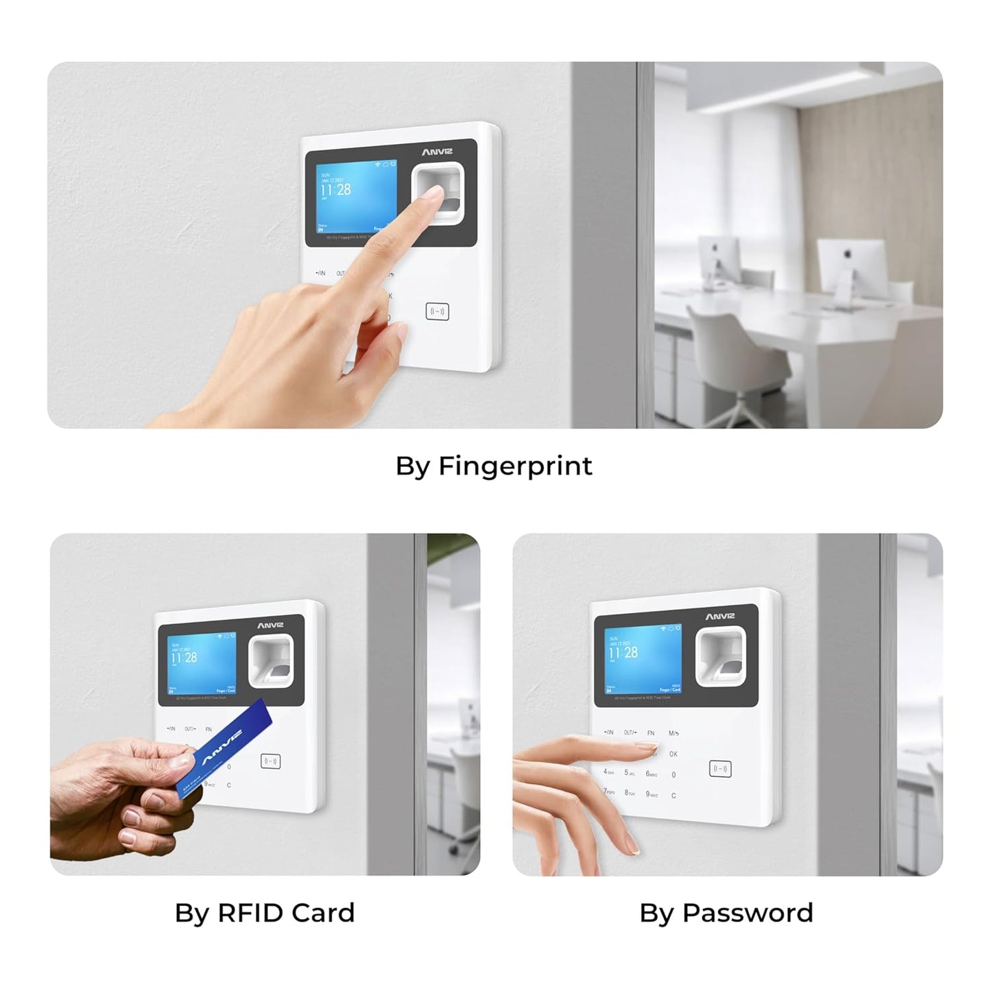 ANVIZ Time Clocks for Employees Small Business - CX2 Fingerprint Biometric Clock in and Out Machine - Forever Free Cloud Software, White