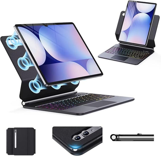 Keyboard Case for Samsung Galaxy Tab S10+ Plus/S9+ Plus/S9 FE+ Plus/S8+ Plus/S7+ Plus/S7 FE Case with Keyboard 12.4" (Black)
