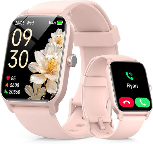 Smart Watches for Women with Alexa & Bluetooth Call,1.85" HD Screen Fitness Tracker,30-Day Battery, Heart Rate/Sleep/SpO2 Monitor,100+ Sports Modes,2ATM Waterproof Smartwatch for Android iPhone(Pink)