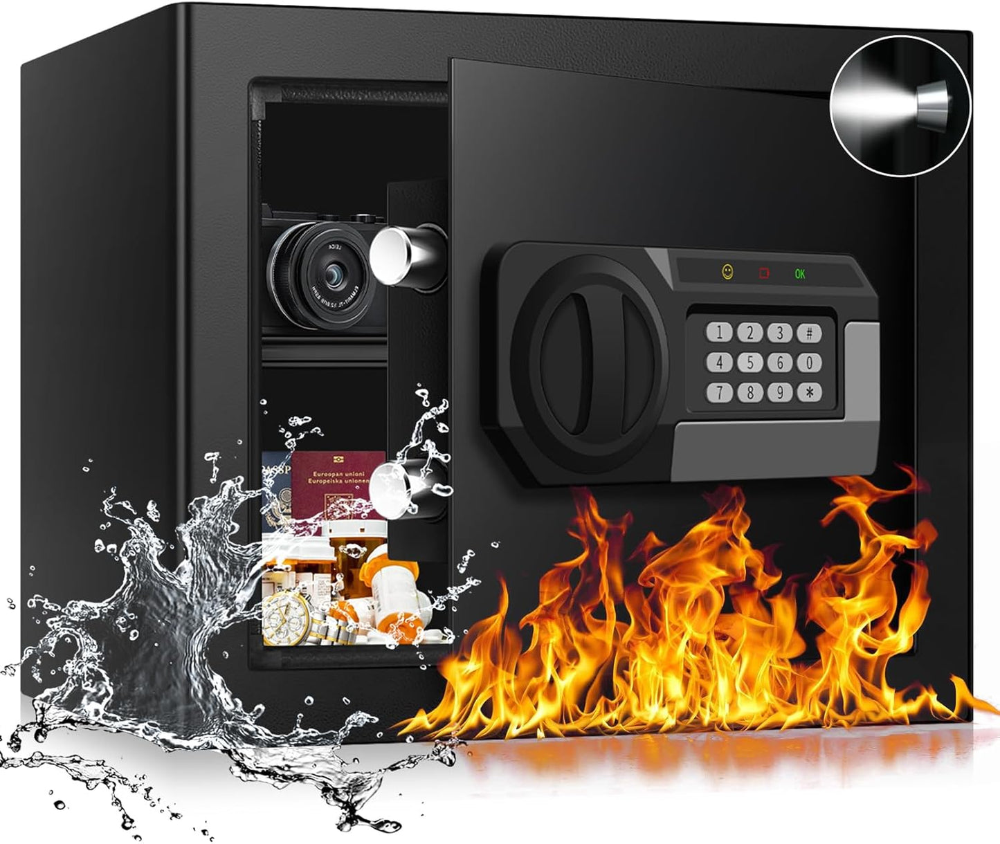 1.8 Cubic Feet Small Personal Safe for Home Use, Anti-theft Fireproof Lock Box with Programmable Keypad, Spare Keys and Removable Shelf, Digital Home Security Safe for Money Documents Medicines