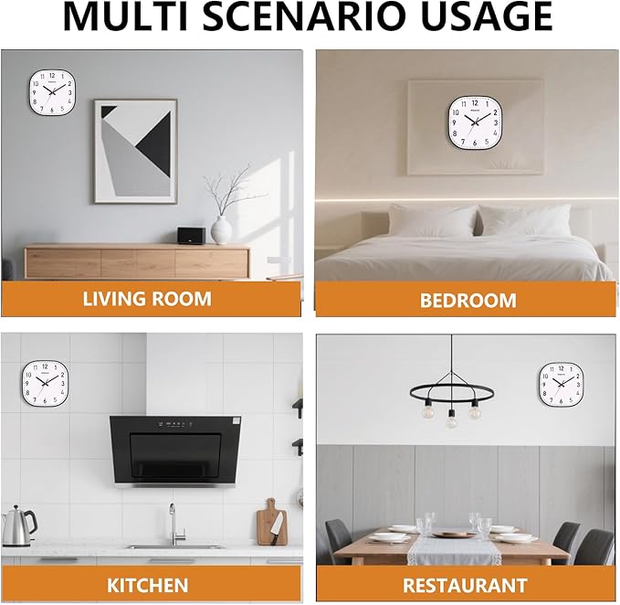 Small Wall Clock, 8 Inch Silent Non Ticking Battery Operated Clock, Square Analog Decorative Wall Clocks for Bedroom Living Room Office Home Gym Porch Decor Indoor Outdoor Clocks, Black