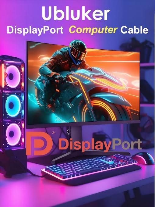 10K 8K DisplayPort 2.1 Cable 54Gbps 5 FT, Certified DP to DP Cord 4K 240Hz 165Hz 144Hz 120Hz 10K 8K 120Hz Nylon Braided UHBR HDCP2.3 FreeSync G-Sync RTX5090 Gaming Monitor PC Projector