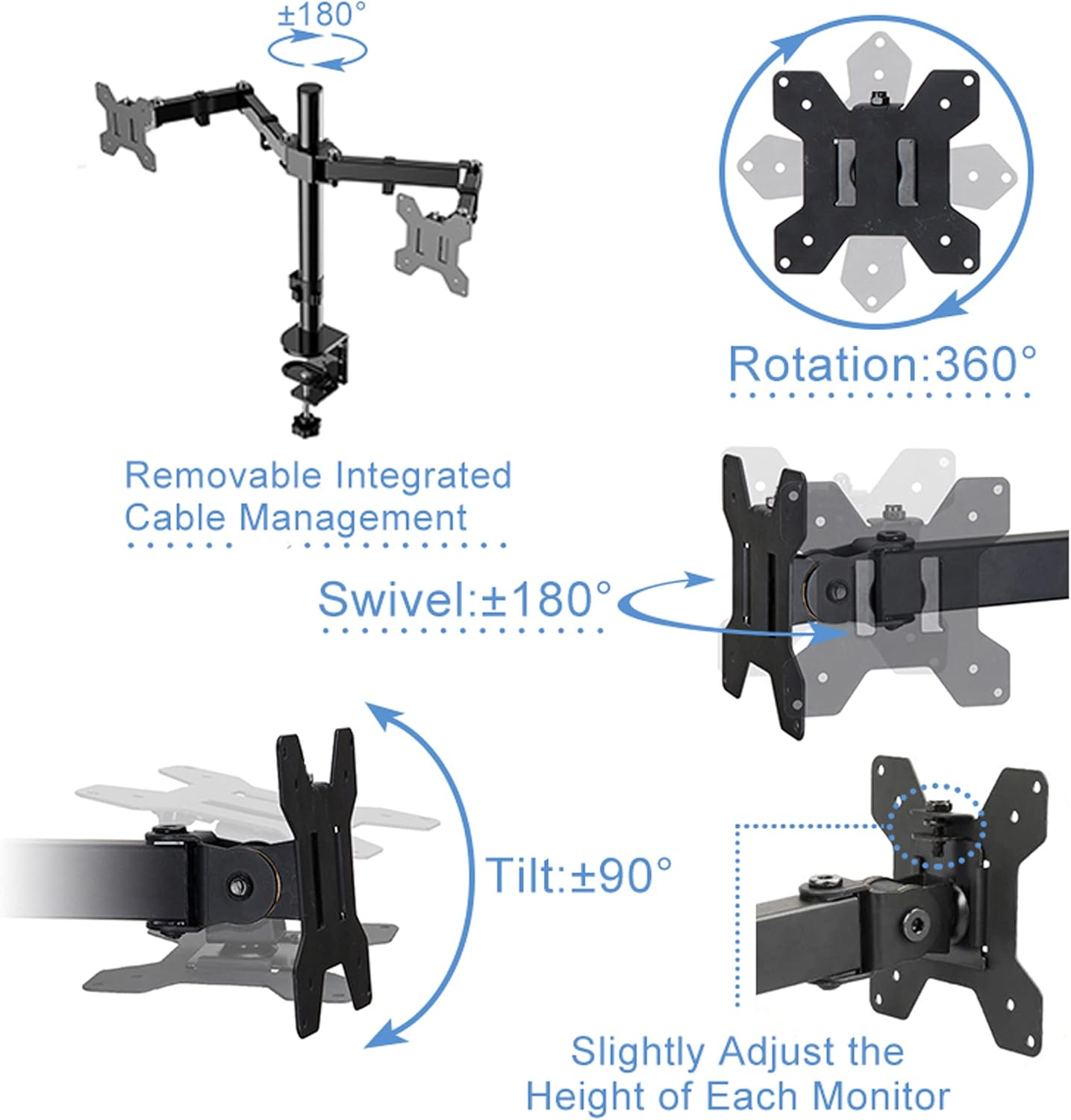 Rocelco Standing Desk Converter with Dual Monitor Mount - 31.5 Inch Sit Stand Up Tabletop Riser with Tablet Holder, Height Adjustable Workstation - Deep Keyboard Tray for Laptop - Black (R VADRB-DM2)