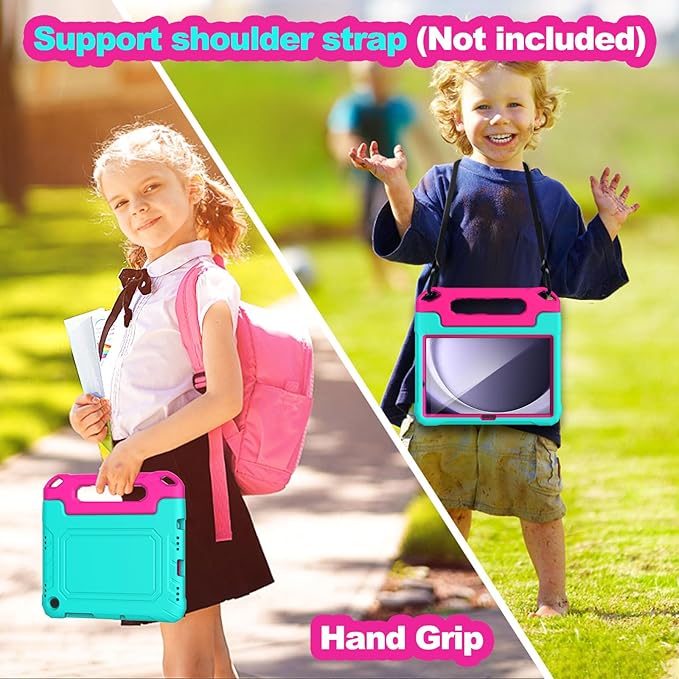YIHE Kids Case for Samsung Galaxy Tab A11 Plus 2025 & A9 Plus 2023 11 Inch, Shockproof Handle Stand Cover with Built-in Screen Protector, Cyan&Pink