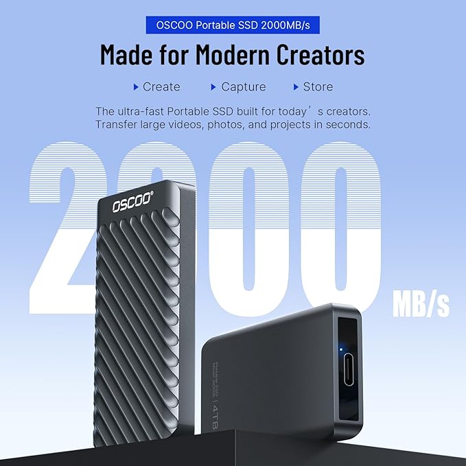 2TB Portable SSD – USB 3.2 Gen 2x2 External Solid State Drive, Up to 2000MB/s, Dual USB-C & USB-A, Compatible with Smartphones, Laptops, Tablets, Smart TVs, Cameras, Game Consoles
