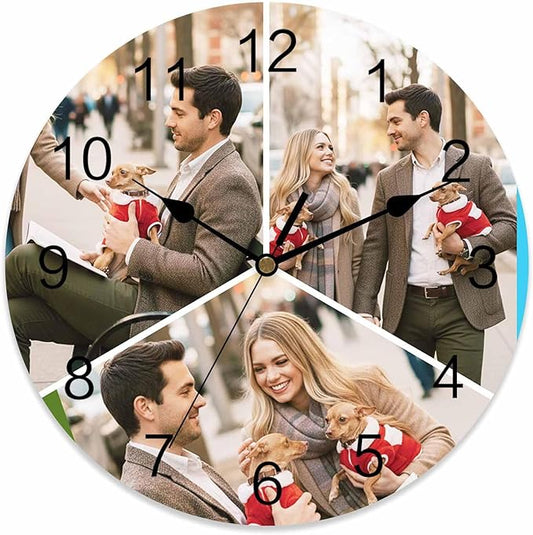 Custom 3 Photo Wall Clock, Personalized Picture Silent Wall Clock Non Ticking for Bedroom, Living Room, Kitchen, Office, Idea Gifts for Couples, Boyfriend, Girlfriend, Family (10", 12", 14")