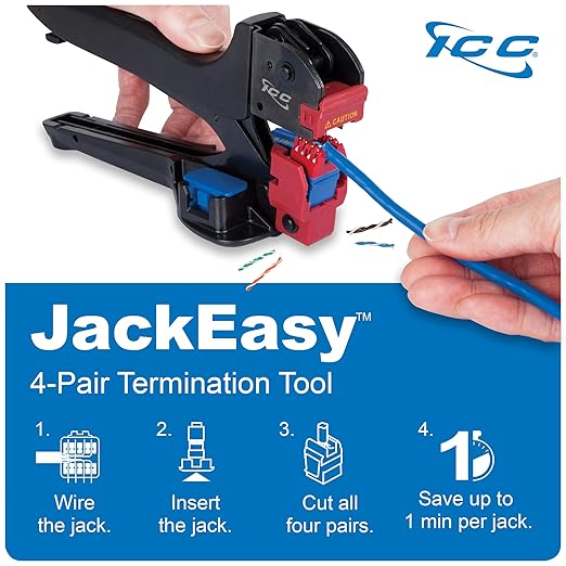 ICC CAT6 Keystone Jack with Slim Profile 180 Degree Punch Down, RJ45 UL Listed PoE++ TAA Compliant for Wall Plate or Patch Panel, Works with JackEasy Termination Tool, Red 10 Pack