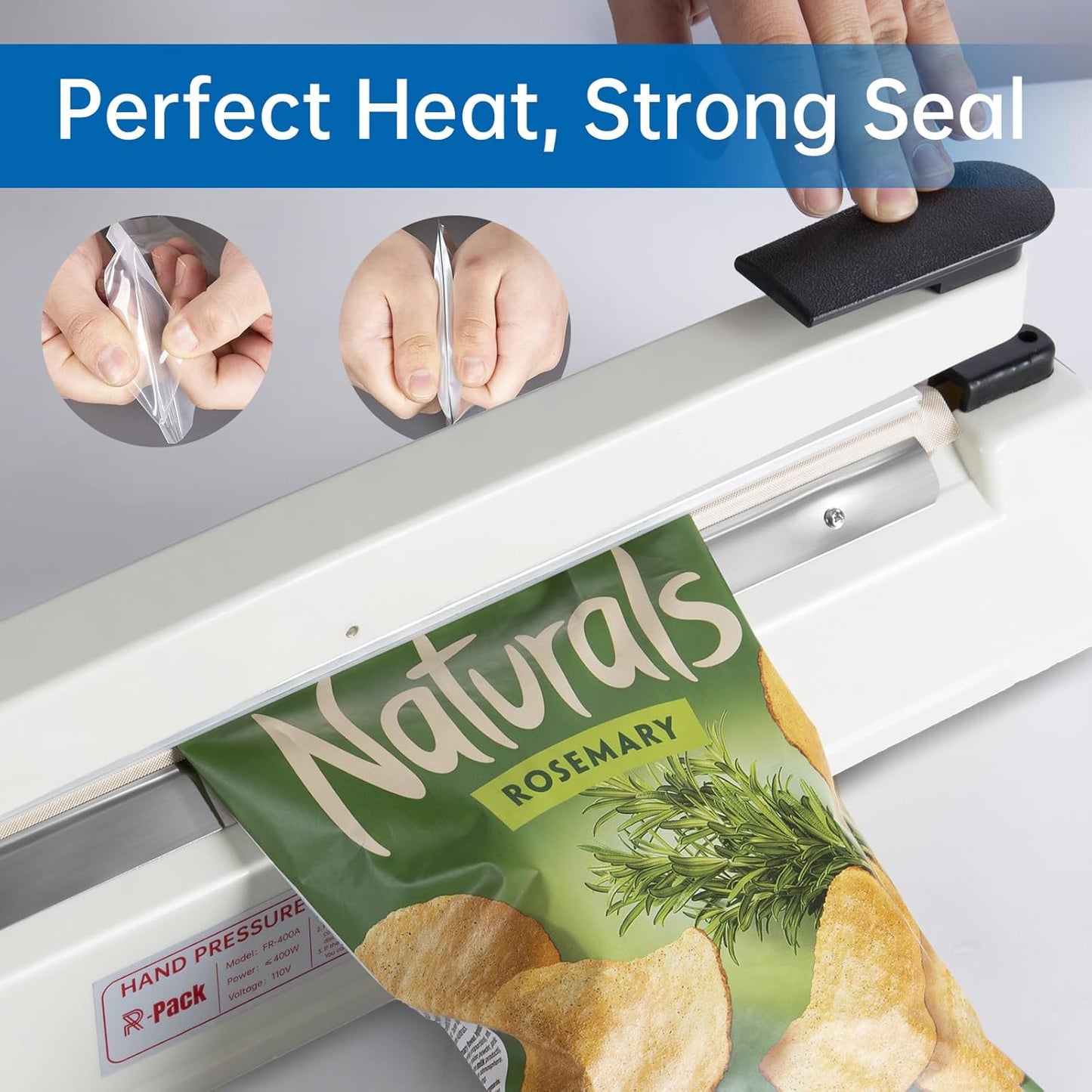 Impulse Heat Sealer with Seal bar, Heavy-Duty Bag Sealing & Cutting Machine, 4 Extra Replacements (white, 24inch)