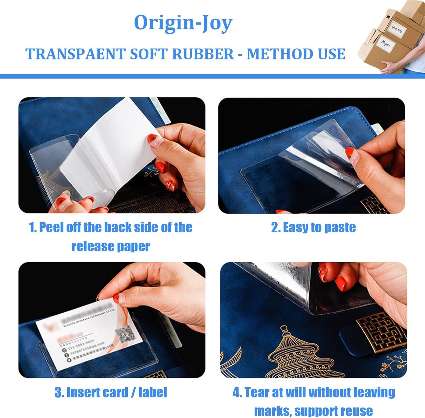 Origin-Joy 35 PCS Self Adhesive Index Card Pockets with Top Open, Clear Plastic Label Holder for Notes, Library and Business, Adhesive Label Pockets & Card Holder (3.5 x 1.75 inch)