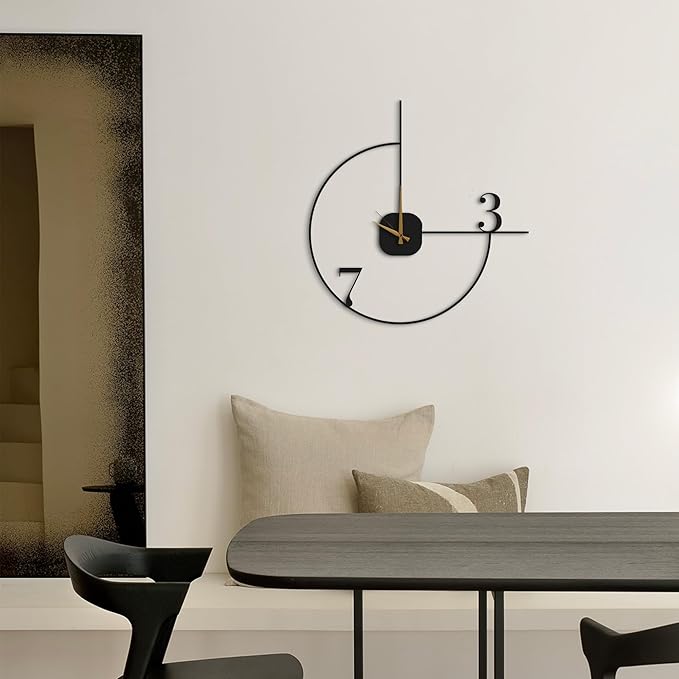 Minimalist Oversized Wall Clock 32-Inch – Black Metal, Silent Non-Ticking Quartz, Sleek Contemporary Design for Living Room, Fireplace, Office