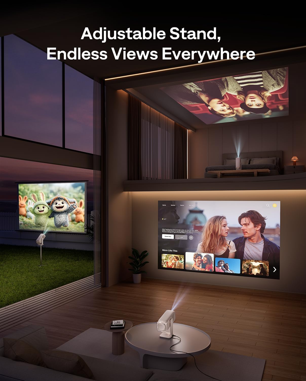Aurzen BOOM Air Google TV Portable Projector with WiFi and Bluetooth, USB-C Powered, Smart Projector for Outdoor & Home Movie, 4K Supported, Real-Time Focus, Dolby Audio, Adjustable Stand, Off-White
