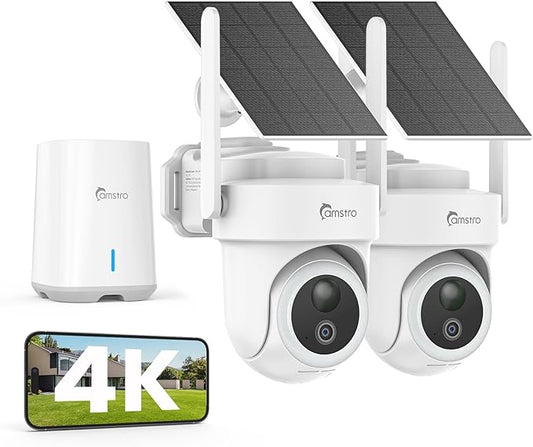 4K Security Cameras Wireless Outdoor No Subscription, 360° PTZ Home Security Cameras System, 64G Local Storage Home Hub, Human/Vehicle/Pet Recognition AI, Color Night Vision, 2 Cam-Kit