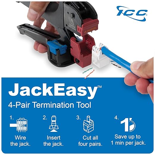 ICC CAT6A Keystone Jack with Slim Profile 180 Degree Punch Down, 10Gbps RJ45 UL Listed PoE++ TAA Compliant for Wall Plate or Patch Panel, Works with JackEasy Termination Tool, Yellow 25 Pack