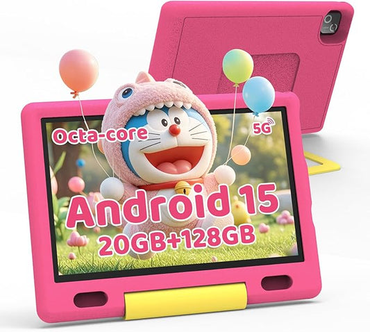 Gleeso Kids Tablet, Android 15 Tablet for Kids 10 inch Octa-Core with Case, 128GB 1TB TF Card Expandable for Toddler Children, Parental Control, Dual Camera, WiFi,Gift（Pink）
