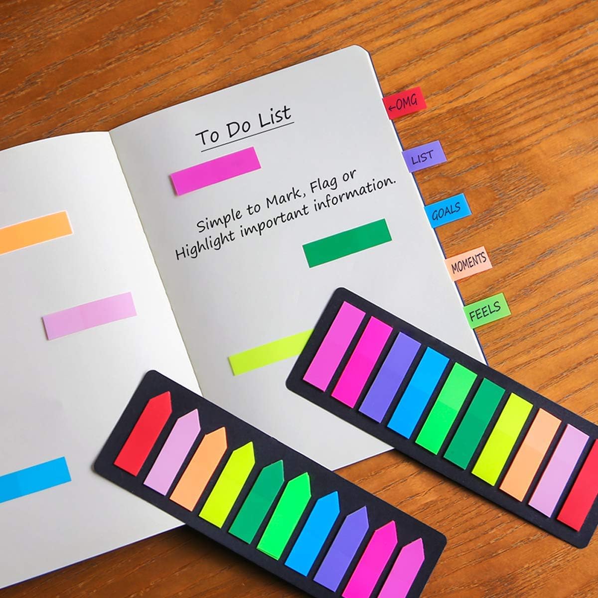 KICNIC Sticky Tabs 2250pcs, Self-Adhesive Book Tabs for Annotating Books, Arrow Page Markers Flags for Notebooks, Bible, Binder, School, Office[3 Designs, 3 Sizes, 10 Bright Colors]