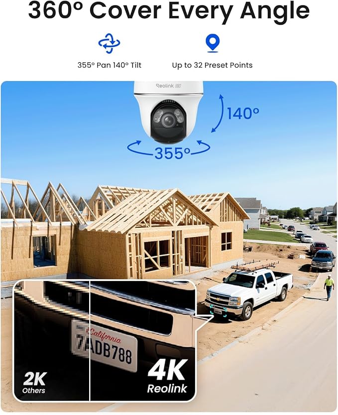 REOLINK 4K 4G LTE 360° Cellular Security Camera Wireless Outdoor +128G SD Card - 2Pack, No WiFi Solar Powered, SIM Card Included, 8MP Color Night Vision, Local/Cloud Storage, Go PT Ultra+Solar Panel 2