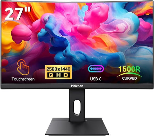 Curved 27 Inch Touchscreen Monitor, QHD 2K 2560x1440 85Hz Computer Monitor, 99% sRGB, Built-in Adaptive Sync, with Display Port HDMI, Eye Care, VESA