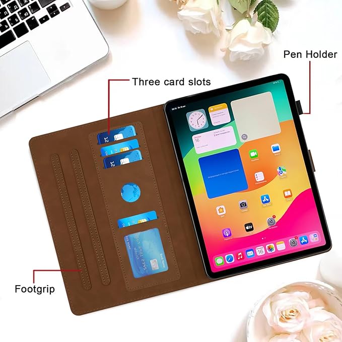 Case for Samsung Galaxy Tab A 10.1 2019 Model SM-T510/T515, Multi-Angle Viewing Smart Stand with Pocket PU Leather Tablet Cases Flip Folio Cover Brown