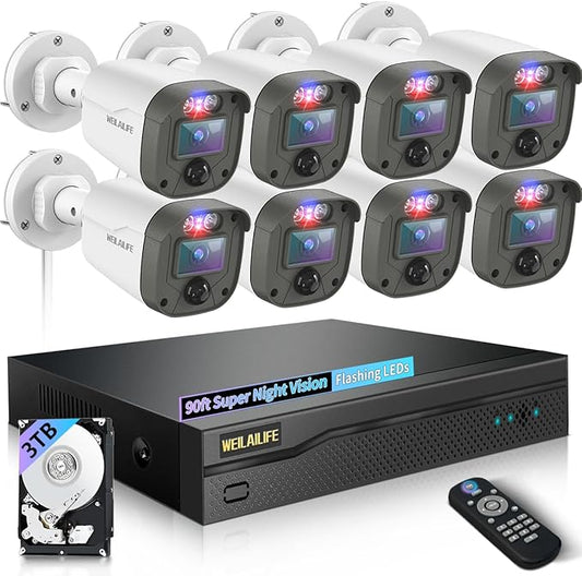 【122° Wide-Angle】 Outdoor Wired Security Camera System, Home Video Surveillance Systems, CCTV Cameras for Home, DVR Surveillance Kits