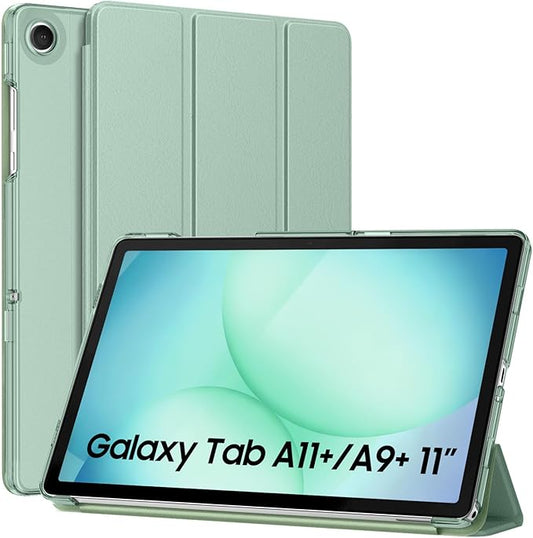MoKo Case for Galaxy Tab A11+ Plus/A9+ 11-Inch 2025/2023, Slim Stand Protective Smart Cover with Hard PC Translucent Back Shell for Galaxy Tab A11+/A9 Plus Tablet, Auto Wake/Sleep, Agave Green