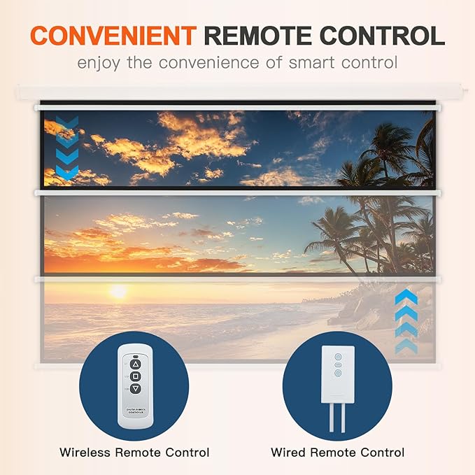 YODOLLA 72" Projector Screen Motorized 16:9, 4K HD Pull Down Retractable Projection Screens Electric Automatic Wall Ceiling Movie Screen for Office Classroom Indoor with Remotes