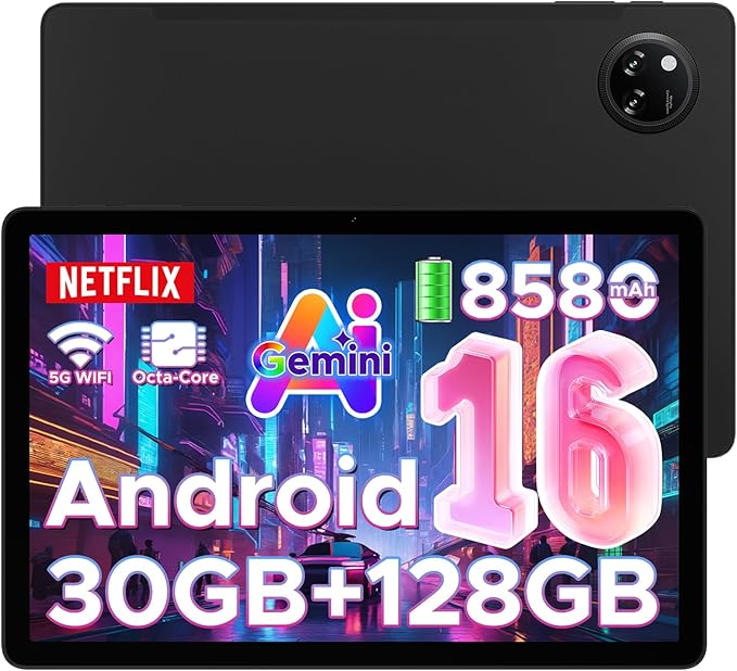 DOOGEE Tab A9 Pro+ Android 16 Tablet,11 inch Tablet with 90Hz Display,30GB+128GB/2TB TF Octa-Core Gaming Tablets,8580mAh,1080P,Bluetooth 5.0+5G WiFi Tablets,13MP+5MP,Face ID/OTG