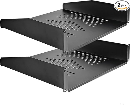 RIVECO 2U Server Rack Shelves for 19" Network Cabinet, Rack Mount Vented Cantilever Trays for Deep IT & Audio Equipment, 18" Depth, 2 PCS Black