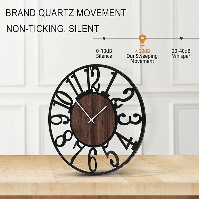 Large Wall Clock for Living Room Decor, 16 Inch Non Ticking Silent, Battery Operated Modern Vintage Oversized Wall Clock for Bedroom Kitchen
