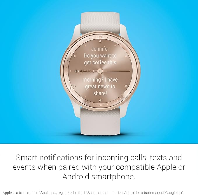 Garmin Vivomove Trend, Stylish Hybrid Smartwatch, Long-Lasting Battery Life, Dynamic Watch Hands and Touchscreen Display, Ivory (Renewed), Adjustable