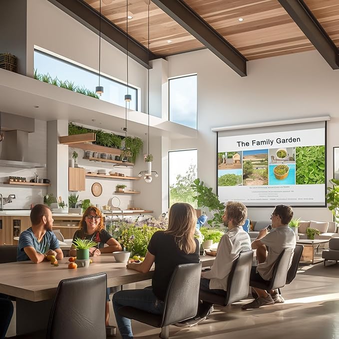 100" Motorized Projector Screen, Electric 4:3 Projector Screen with Remote Control, Indoor/Outdoor HD Movie Screen, Wall/Ceiling Mounted, Perfect for Home Office Theater TV, White