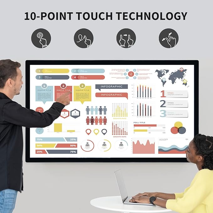 65 inch Interactive Touchscreen Monitor, Smart Board with 4K Display, Win-11 Electronic Whiteboard Touch Screen PC for Office and Classroom, Core i7 RAM 8G & ROM 512G