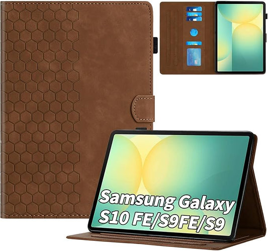 Case for Samsung Galaxy Tab S10 Lite/S10 Fe/S9 Fe 10.9" /S9 11" Tab Cases Multi-Angle Viewing Smart Stand with Pocket Auto Wake/Sleep PU Leather Tablet Flip Folio Cover Brown