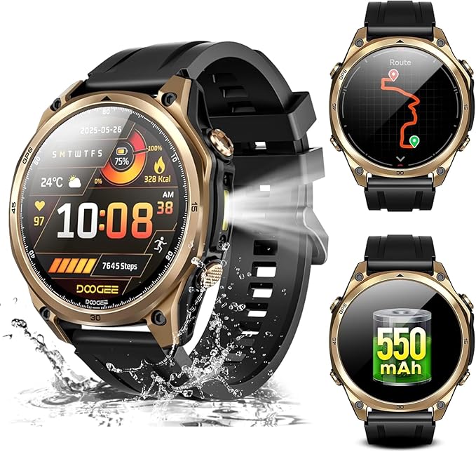 DOOGEE Anywise W1 Mens Smart Watch, 5ATM Dual-Band GPS Fitness Tracker, 1.43'' Smart Watches for Android and iPhone, 170+ Sports Modes, Answer/Make Calls/18 Days Battery/Led Flashlight/Compass/2 Strap