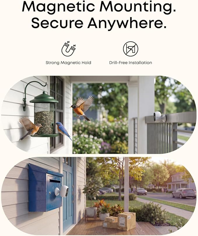 eufy Security eufyCam C35, Wireless Security Camera, Outdoor and Indoor, Magnetic Mount, Color Night Vision, Local Storage, No Monthly Fee, IP67, Supports Solar Panel, White