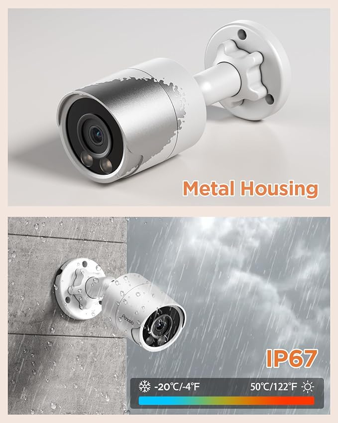 Security Camera System PoE, 8X 4MP Wired Bullet IP Cameras Outdoor Built-in Microphone, AI Human Vehicle Detection, 5MP 8CH NVR with 2TB HDD, Smart Color Night Vision, PB38F0808-4MD