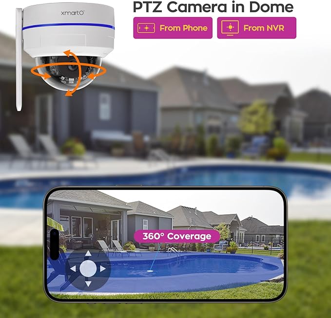 xmartO [AI Tracking Dome CAM] 10CH 2K HD Metal Dome PTZ Wireless Security Camera System, 4*Automatic Tracking, 2-Way Audio and Night Vision Camera, 10CH 4K Long Range WiFi 6 Surveillance DVR NVR Kit