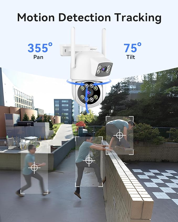 Security Camera Outdoor Wireless, Dual Lens 2K (3MP+3MP) 355° PTZ Home Security WiFi Camera Outside Surveillance Indoor, 2.4G WiFi, PIR Human Detection, Auto Tracking, Color Night Vision, White