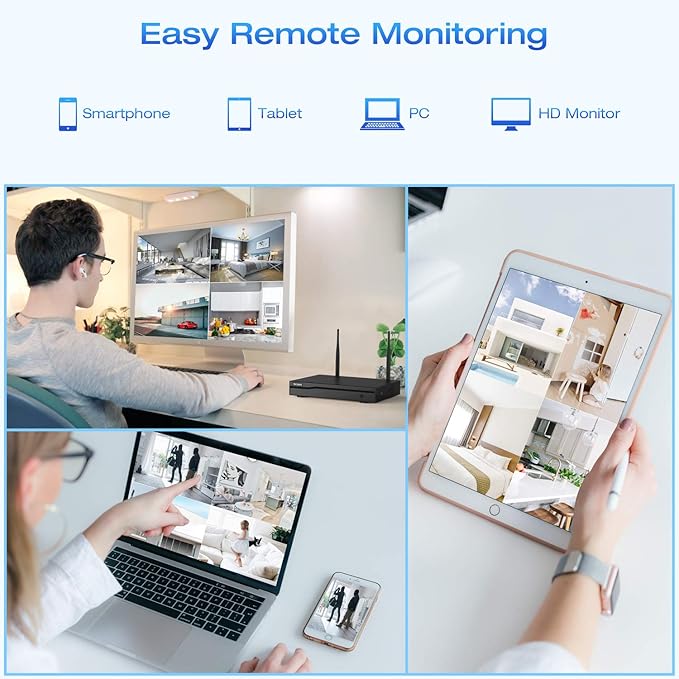 Wireless Security Camera System, with 8CH 4K NVR (500GB HDD Pre-Installed) & 4X 2MP Night Vision WiFi Cameras - Expandable to 8 Cameras, Indoor/Outdoor Security, Motion Alerts, H.265+